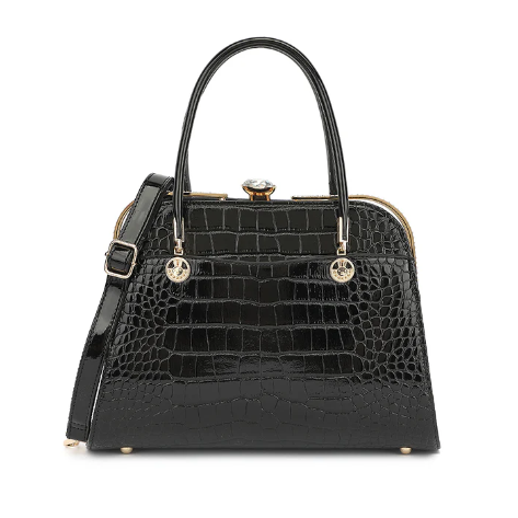 Croco Patent Leather Kiss Lock Satchel