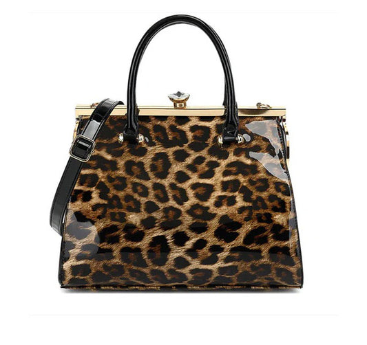 Patent Leather Leopard Print Handbag