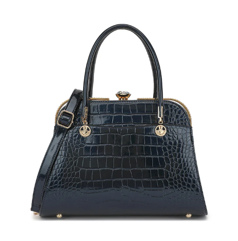 Croco Patent Leather Kiss Lock Satchel