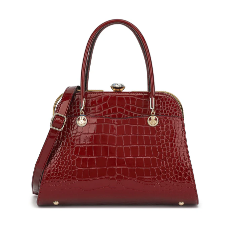 Croco Patent Leather Kiss Lock Satchel