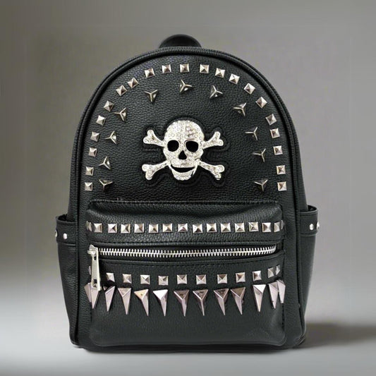 Studded Skull Concealed Carry Backpack • Concealed Carry Backpack Purse • Black PU Leather CCW Bag with Hidden Compartment